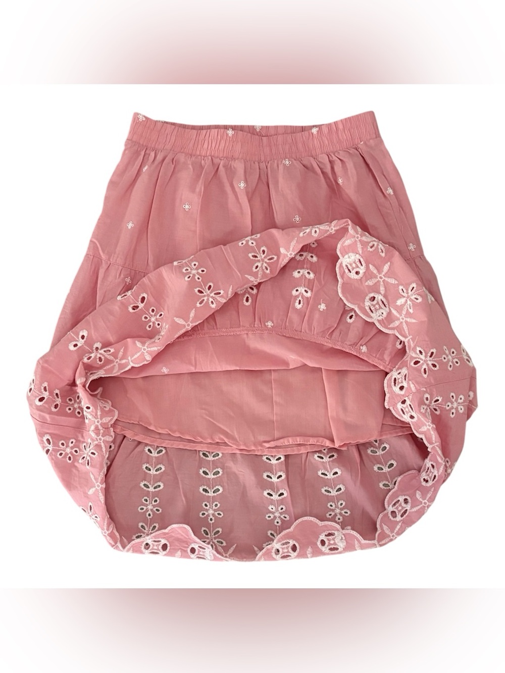 Paisley Lane Girls Pink Tiered Embroidered Eyelet Knee Skirt Pull-On 10 - Picture 3 of 5